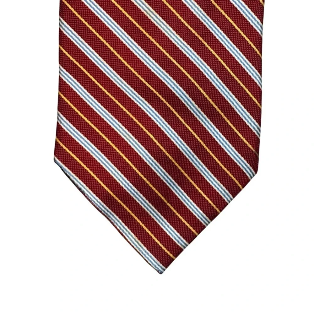 Pure Silk Striped Tie Red Blue Yellow Woven in England Made in USA 59x3.75